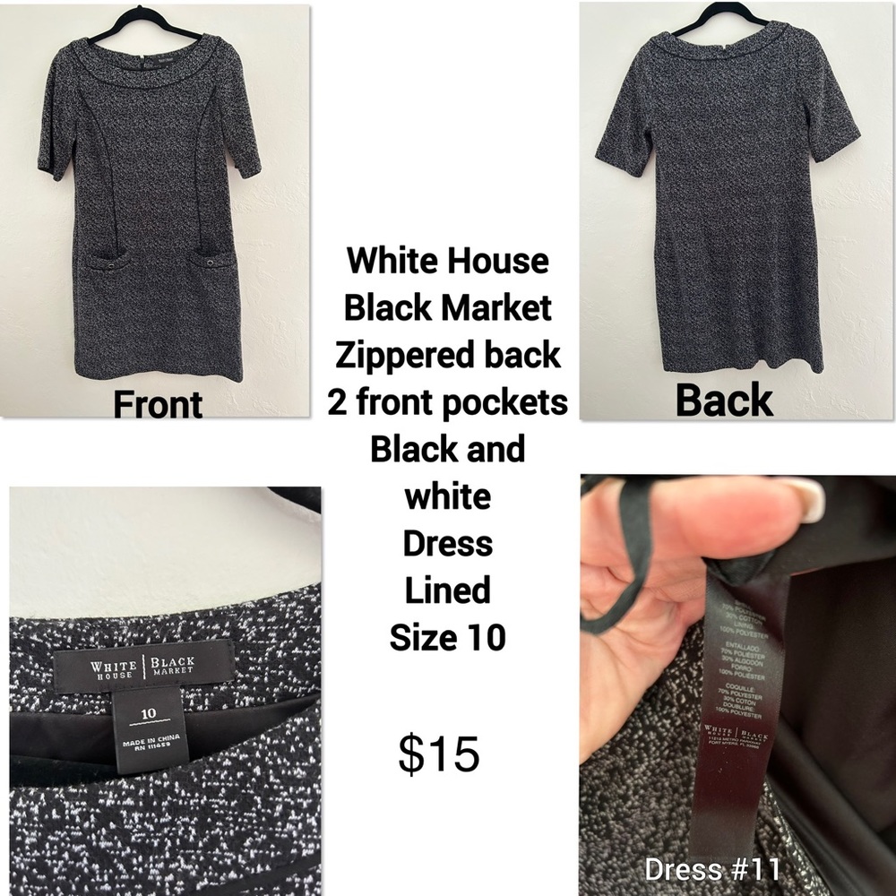 White House Black Market, 2 front pockets, back zipper, lined, black & white